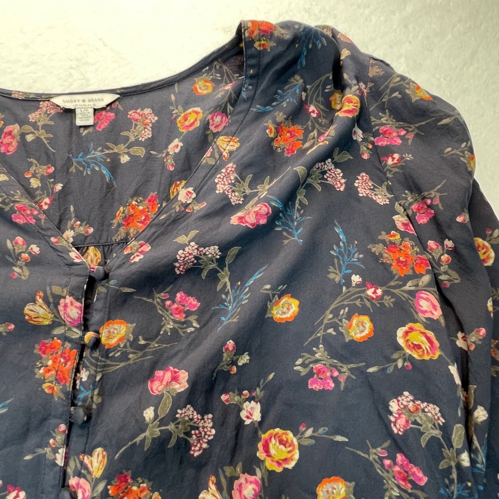 Lucky Brand Women L Top Prairie Boho Rodeo Floral Art Cottagecore Goblin Peasant - Picture 5 of 12
